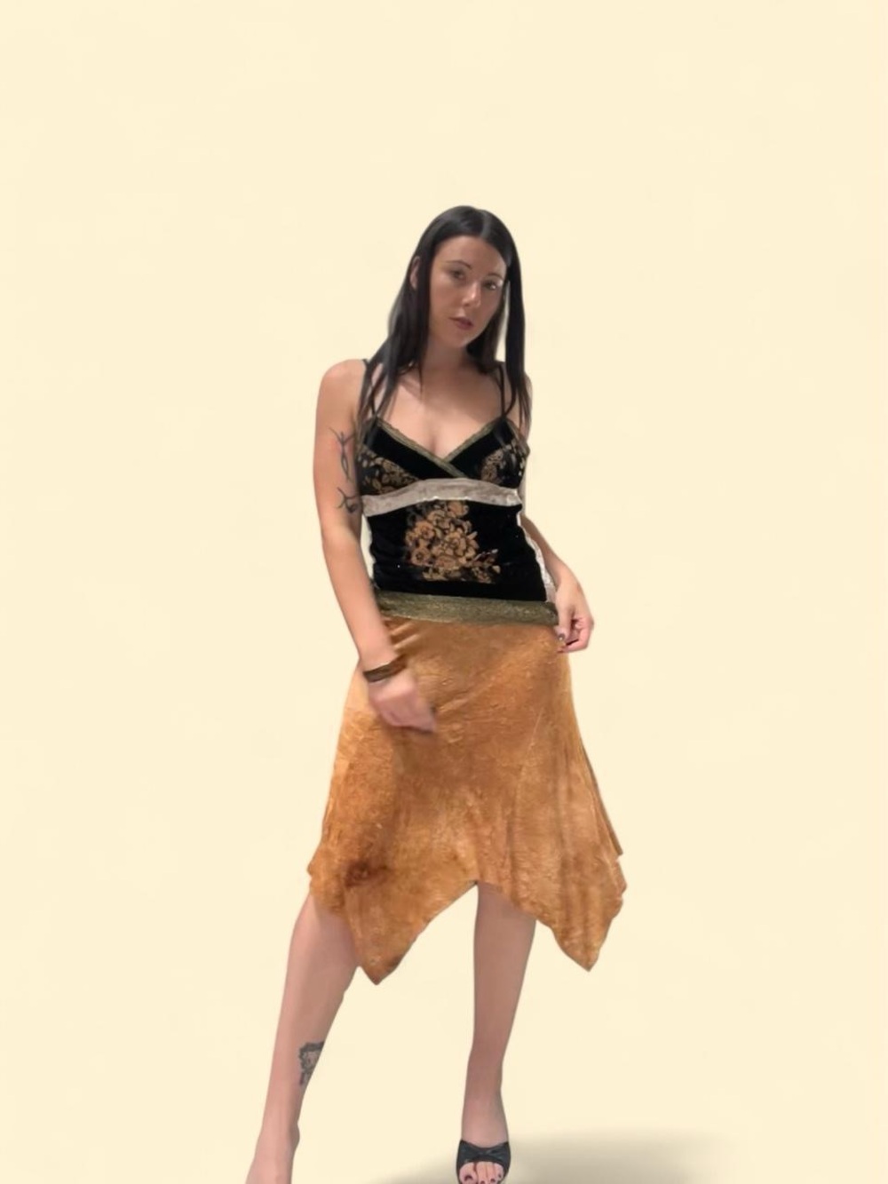 Y2k tan asymmetrical skirt